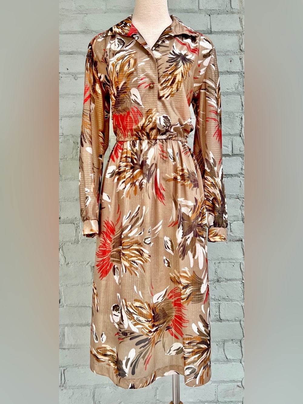 Vintage 80s Floral Midi Collared Dress